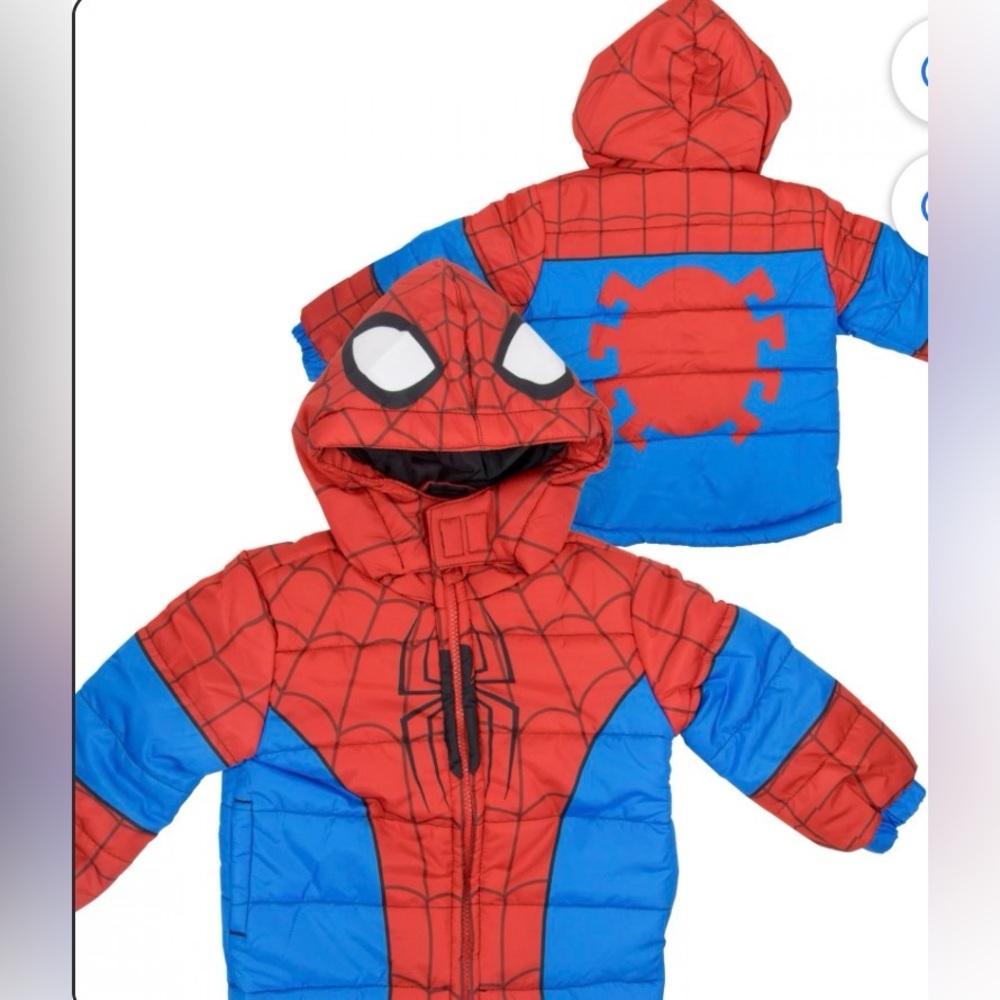 Marvel Red and Blue Spider-Man Puffer Jacket with Hood